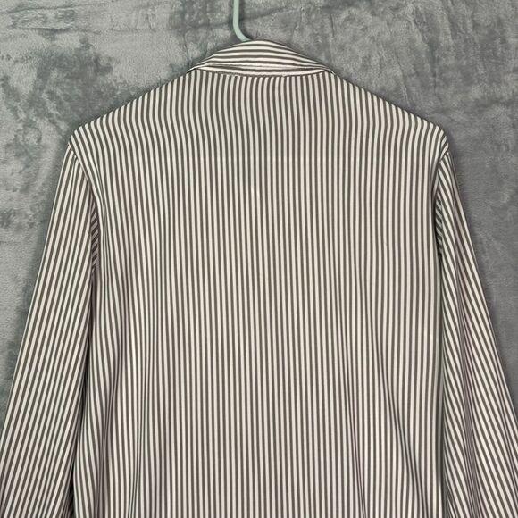 Philosophy White Beige Striped Long Sleeve Button Front Shirt Top Size Medium - Picture 9 of 10